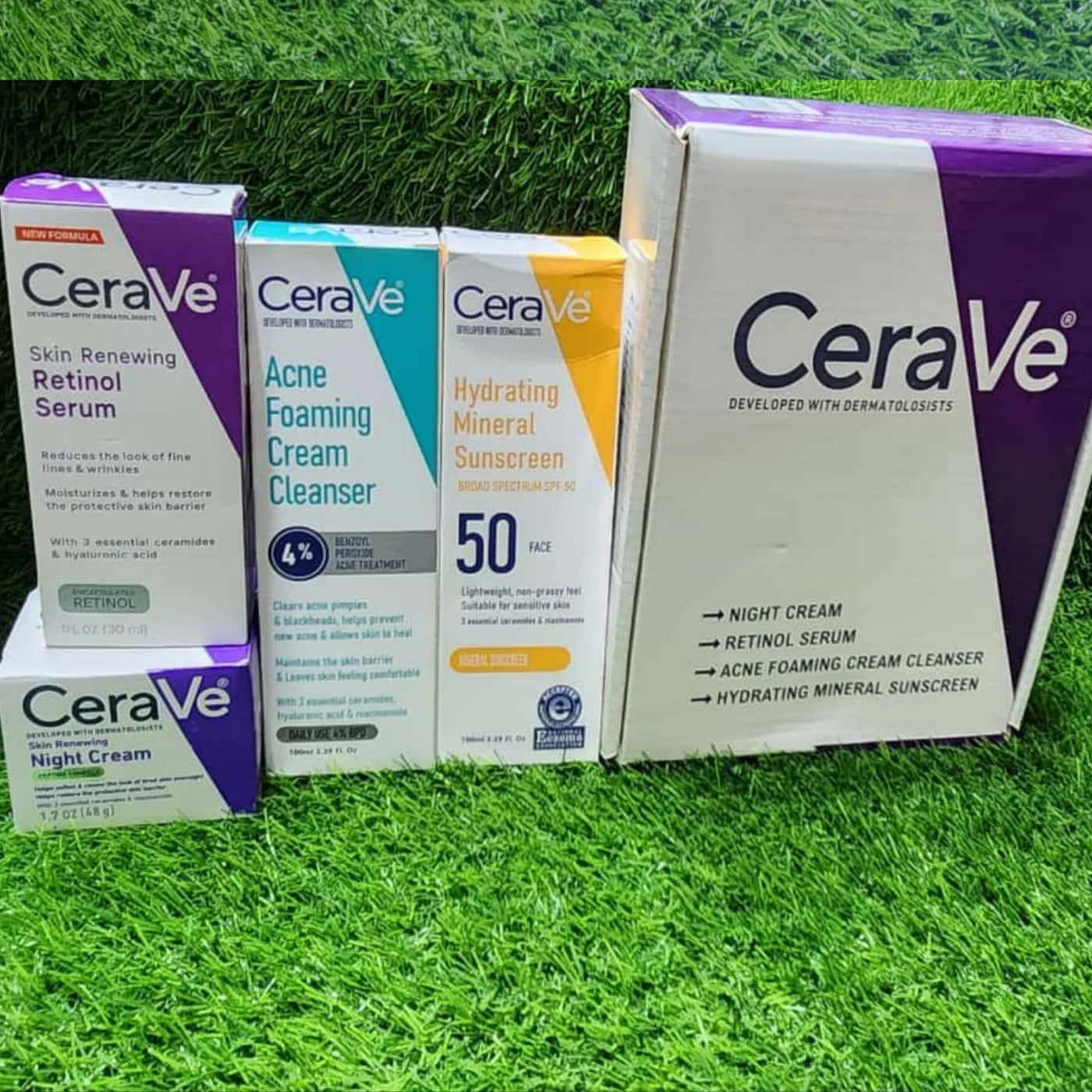 Cerave 4 In 1 Skincare Kit Night Cream, Sunblock, Cleanser & Serum For Radiant Skin