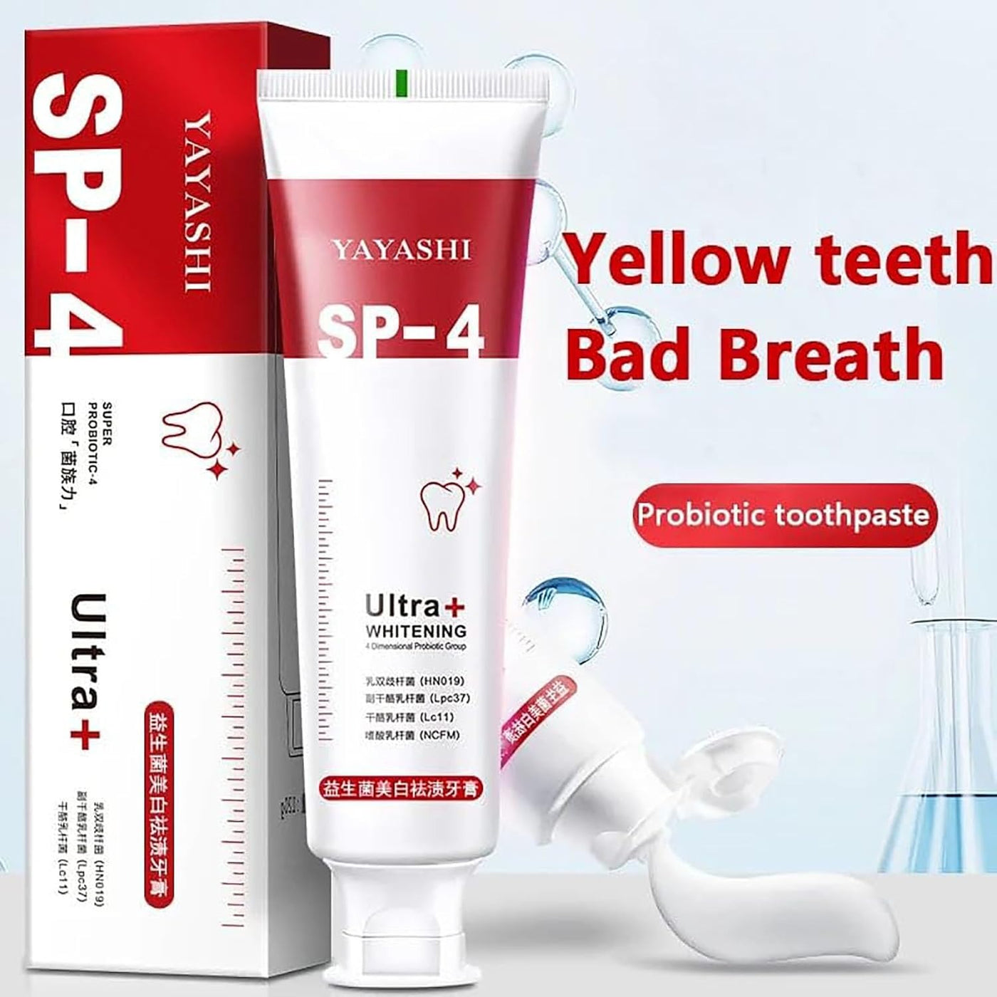 Yayashi Sp-4 Ultra Whitening Toothpaste Probiotic Stain Remover 120gm / Stain Removing Toothpaste, Protects Gums Freshens Breath, For Everyone