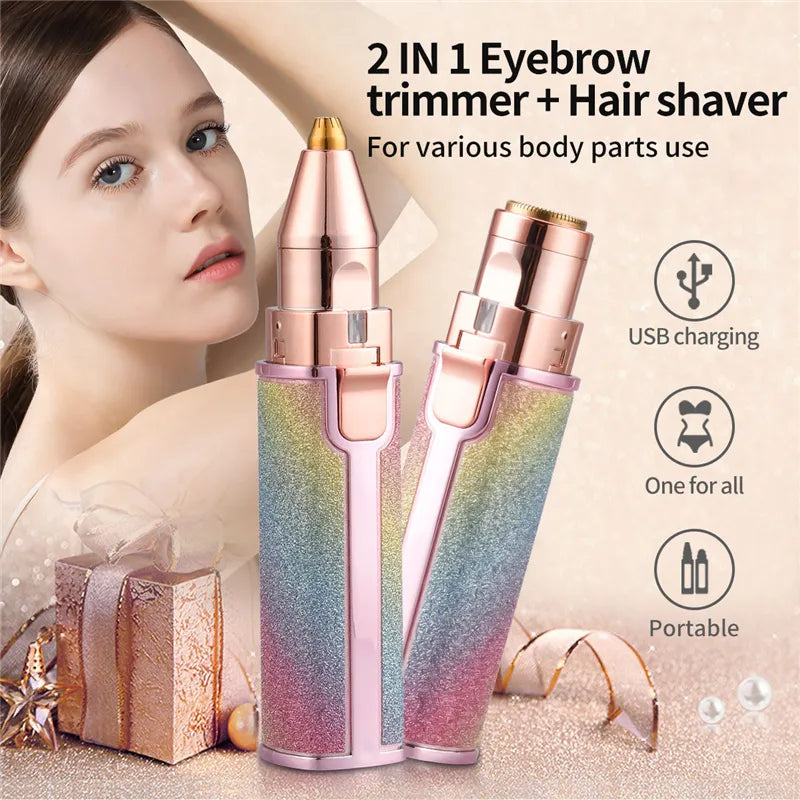 2 In 1 Electric Eyebrow Trimmer And Shaver, Flawless Hair Remover 2 In 1 Hair Remover Trimmer For Women, Flawless Facial Machine Razor, Painless Eyebrow Removal (rechargeable)